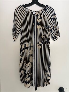 Diane Von Furstenberg Beige and Black Striped Floral Mini Dress